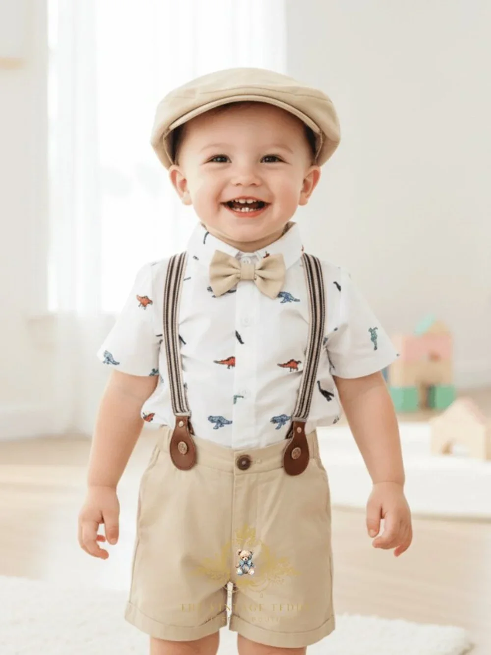 NWT Handsome Boys Oxford Button Down Shirt Shorts Bow Tie Kids Matching Set 5-6Y